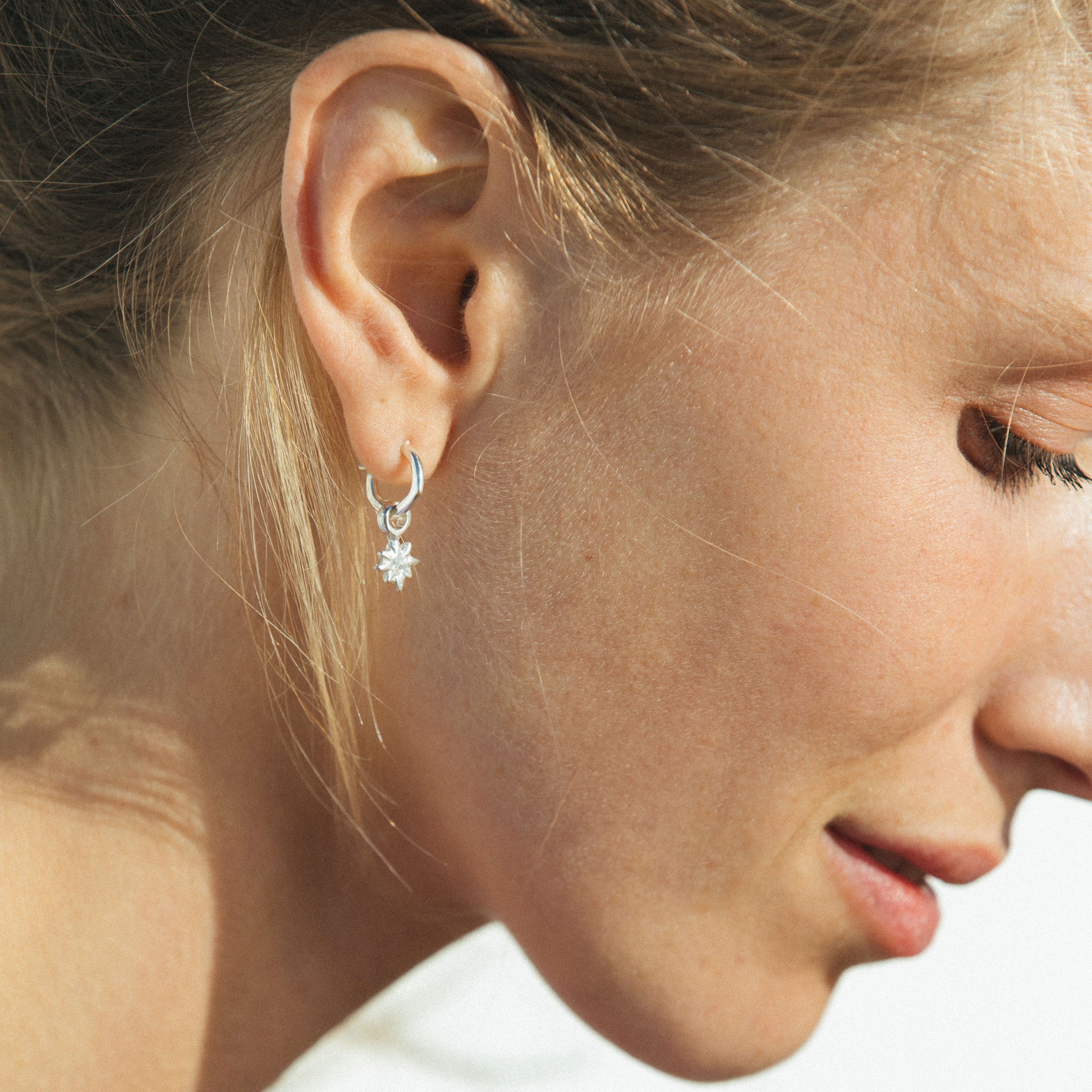 Tiny Cupid Hoops With Baby North Star Charms