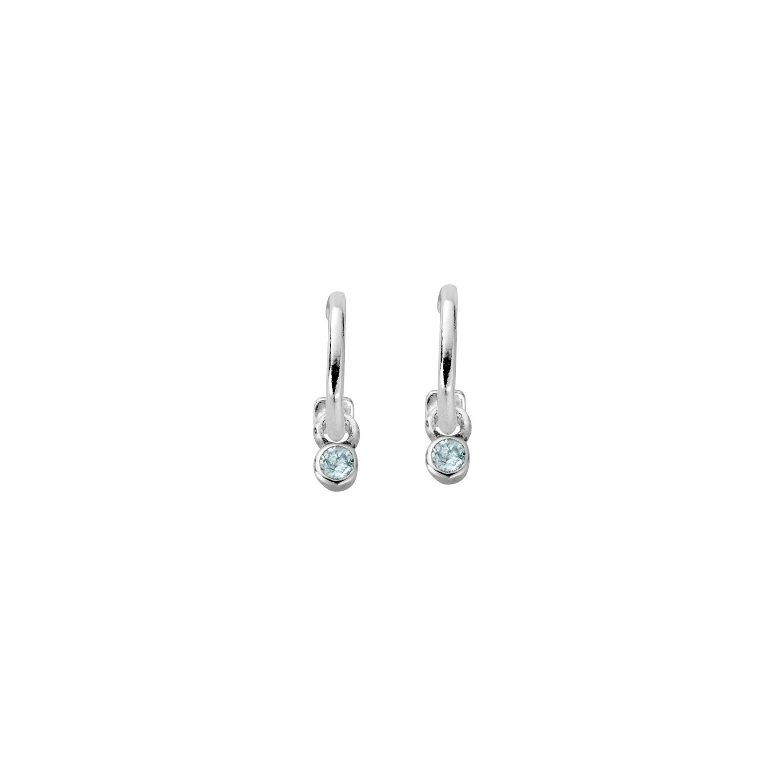 Tiny Cupid Hoops With Mini Blue Topaz Earring Charms