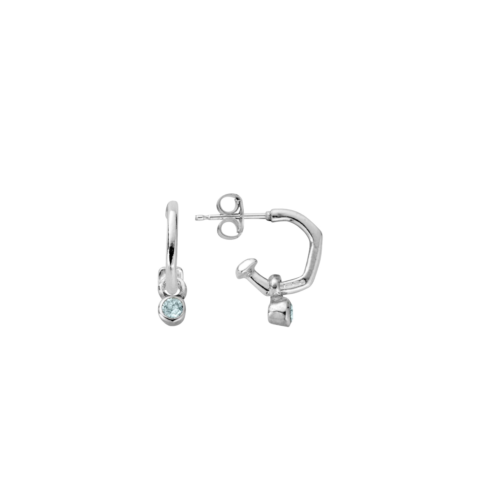 Tiny Cupid Hoops With Mini Blue Topaz Earring Charms