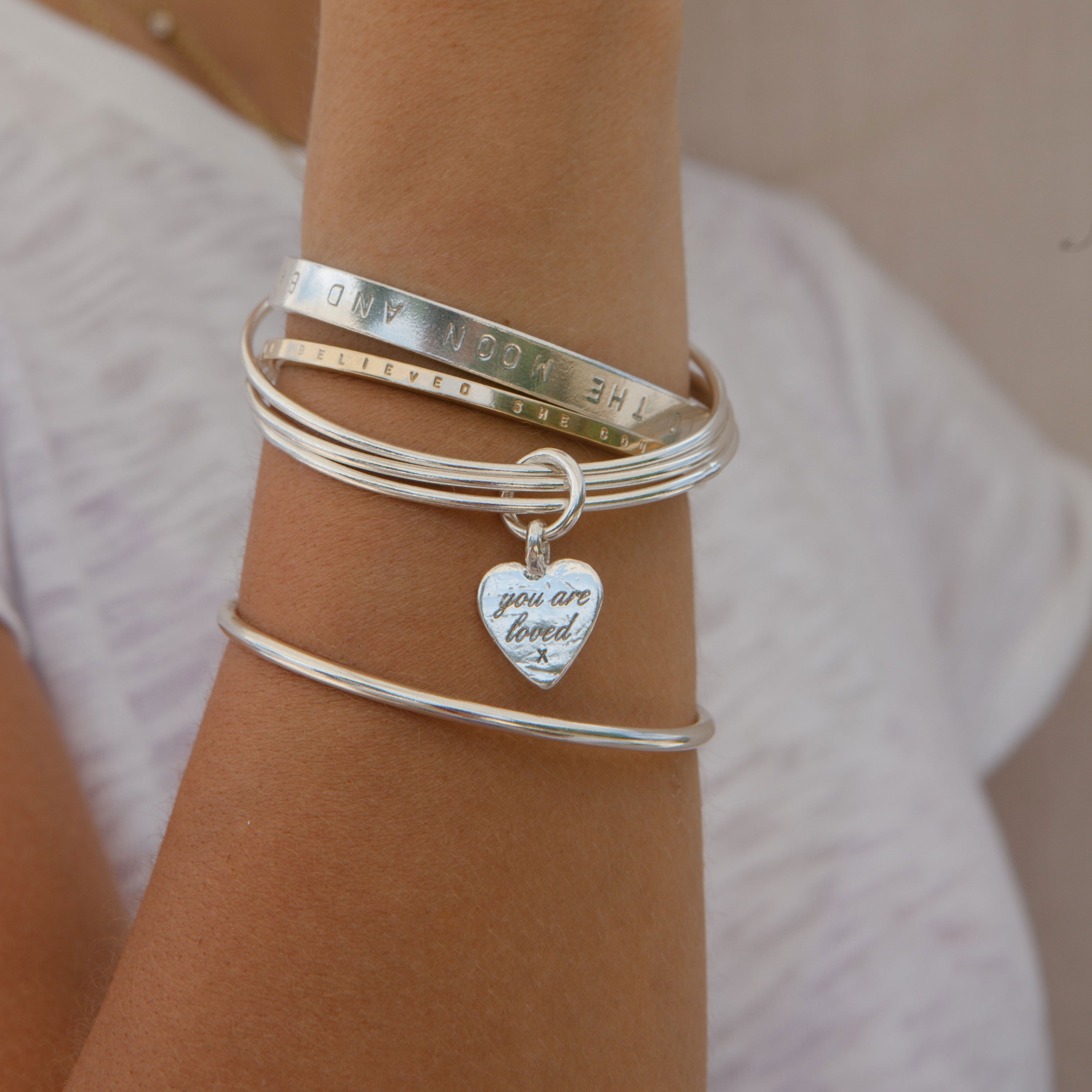 Silver Medium You Are Loved Trio Bangle