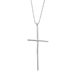 Silver Large Cross Ball Chain Necklace