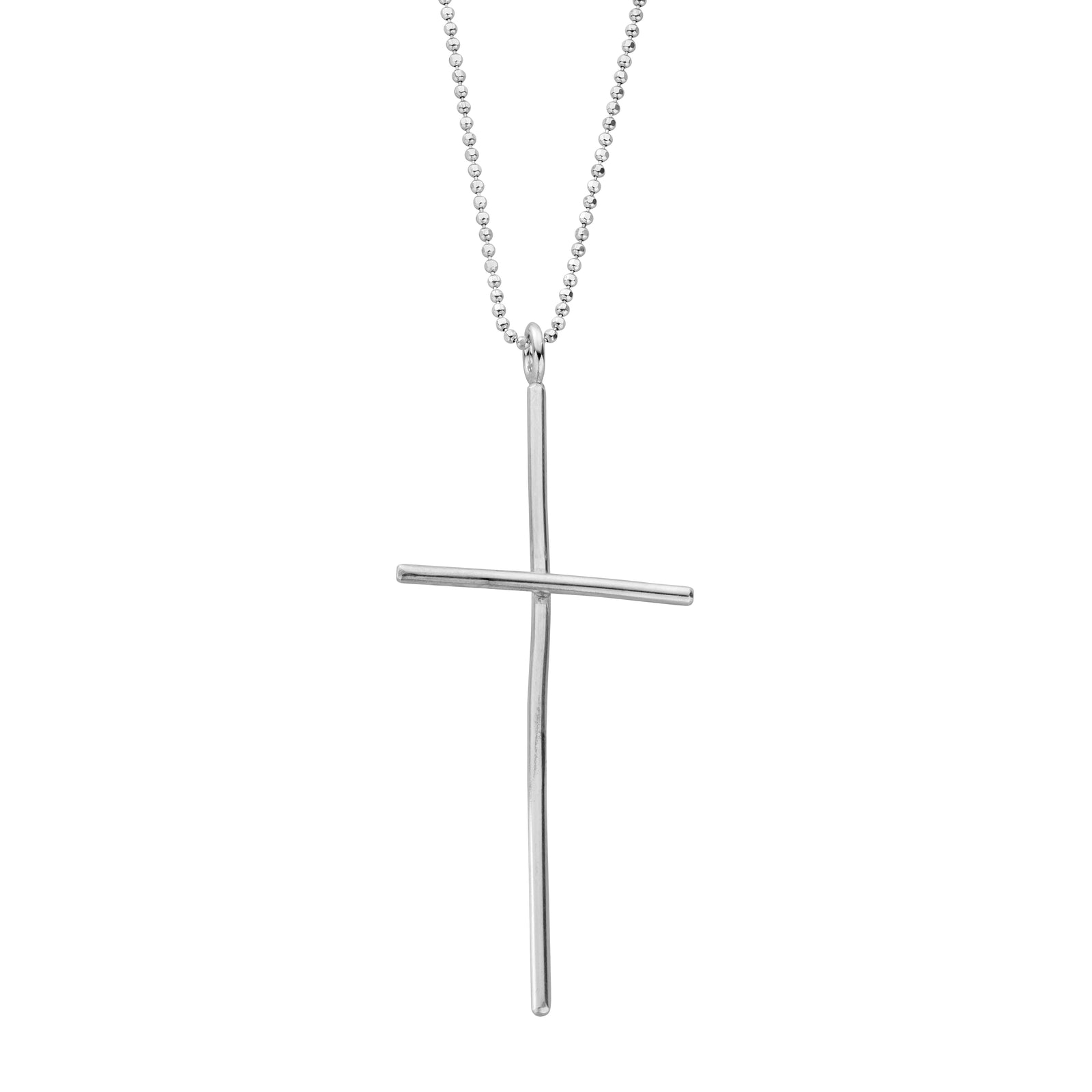Silver Large Cross Ball Chain Necklace