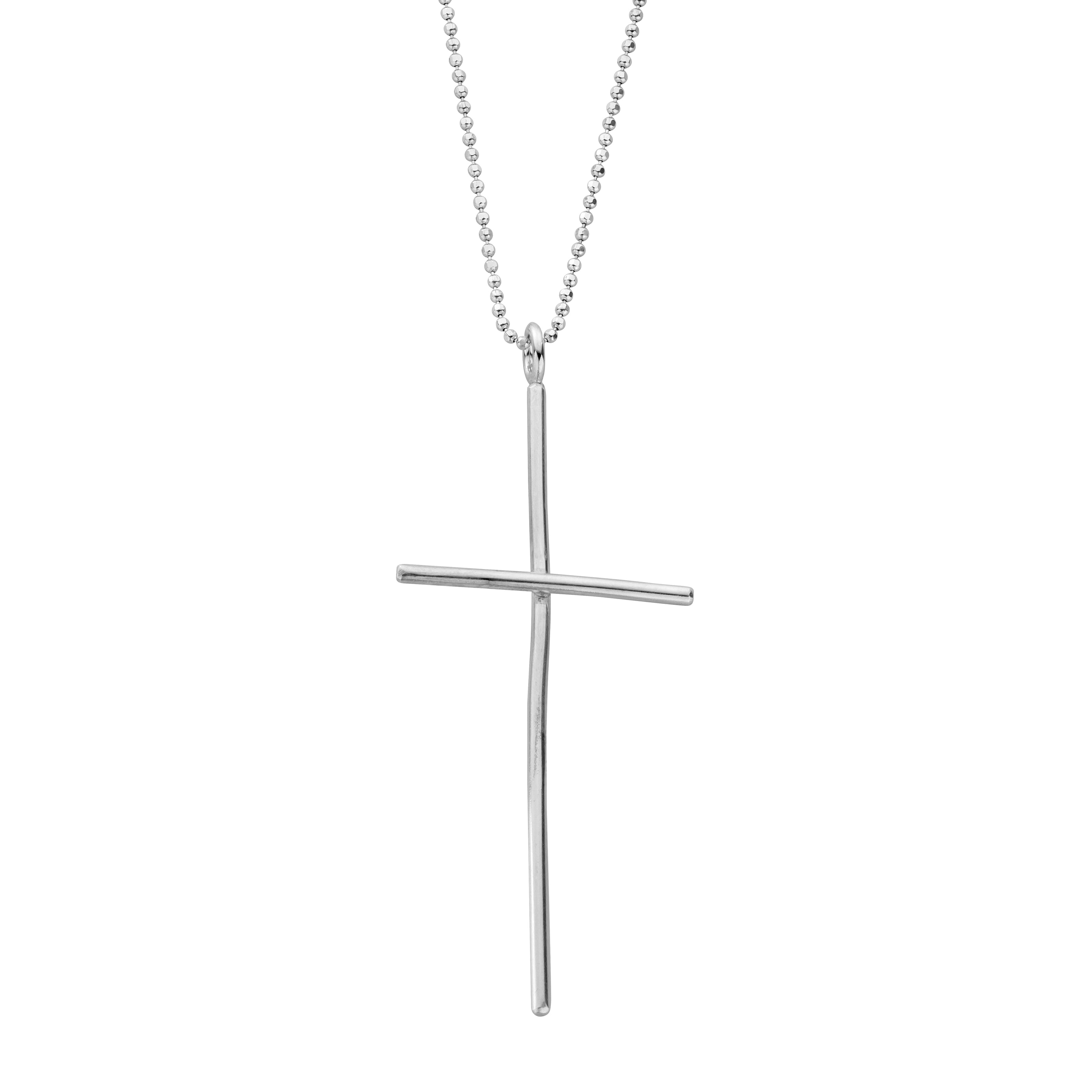 Silver Large Cross Ball Chain Necklace