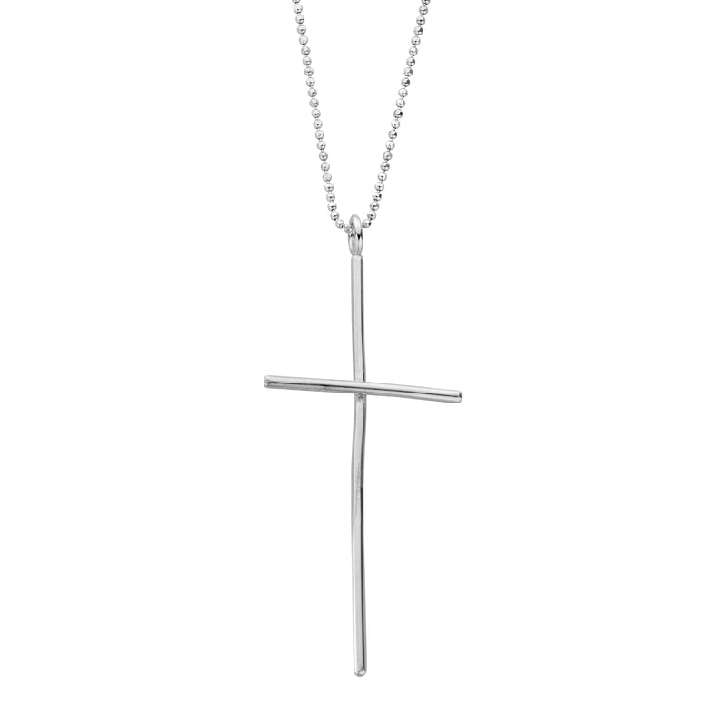Silver Large Cross Ball Chain Necklace