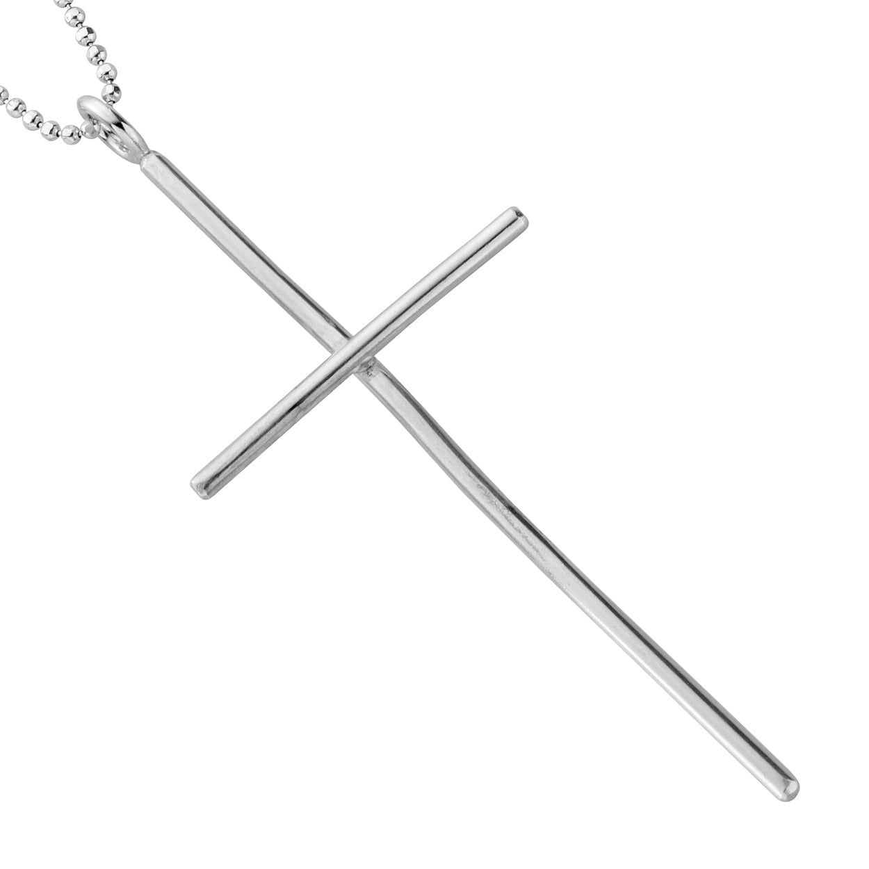 Silver Large Cross Ball Chain Necklace