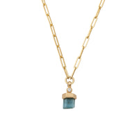 Small Gold Aquamarine & Diamond Trace Chain Necklace