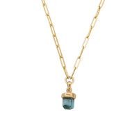 Small Gold Aquamarine & Diamond Trace Chain Necklace