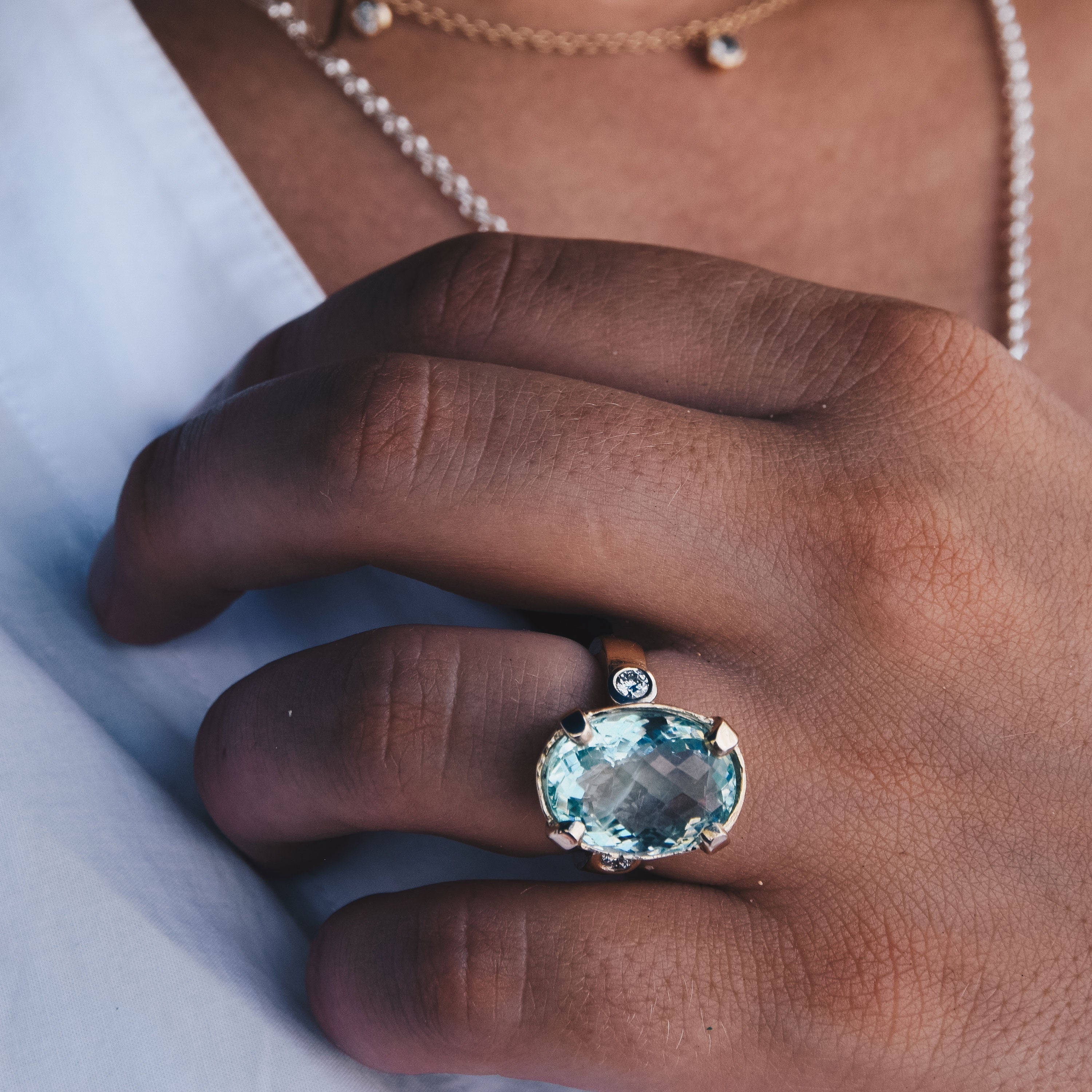 SOFIA Aquamarine & Diamond Claw Ring