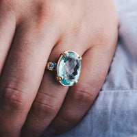 SOFIA Aquamarine & Diamond Claw Ring