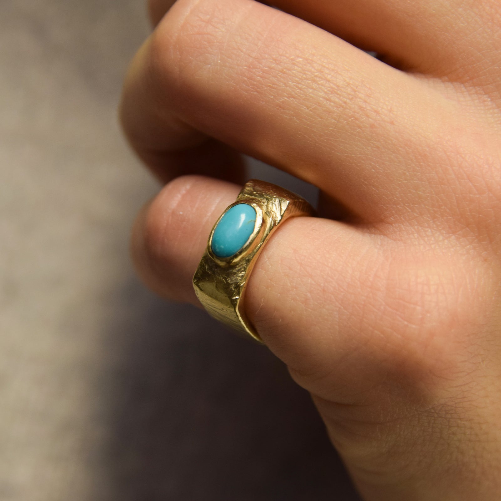 Gold Hand Carved Turquoise Ring