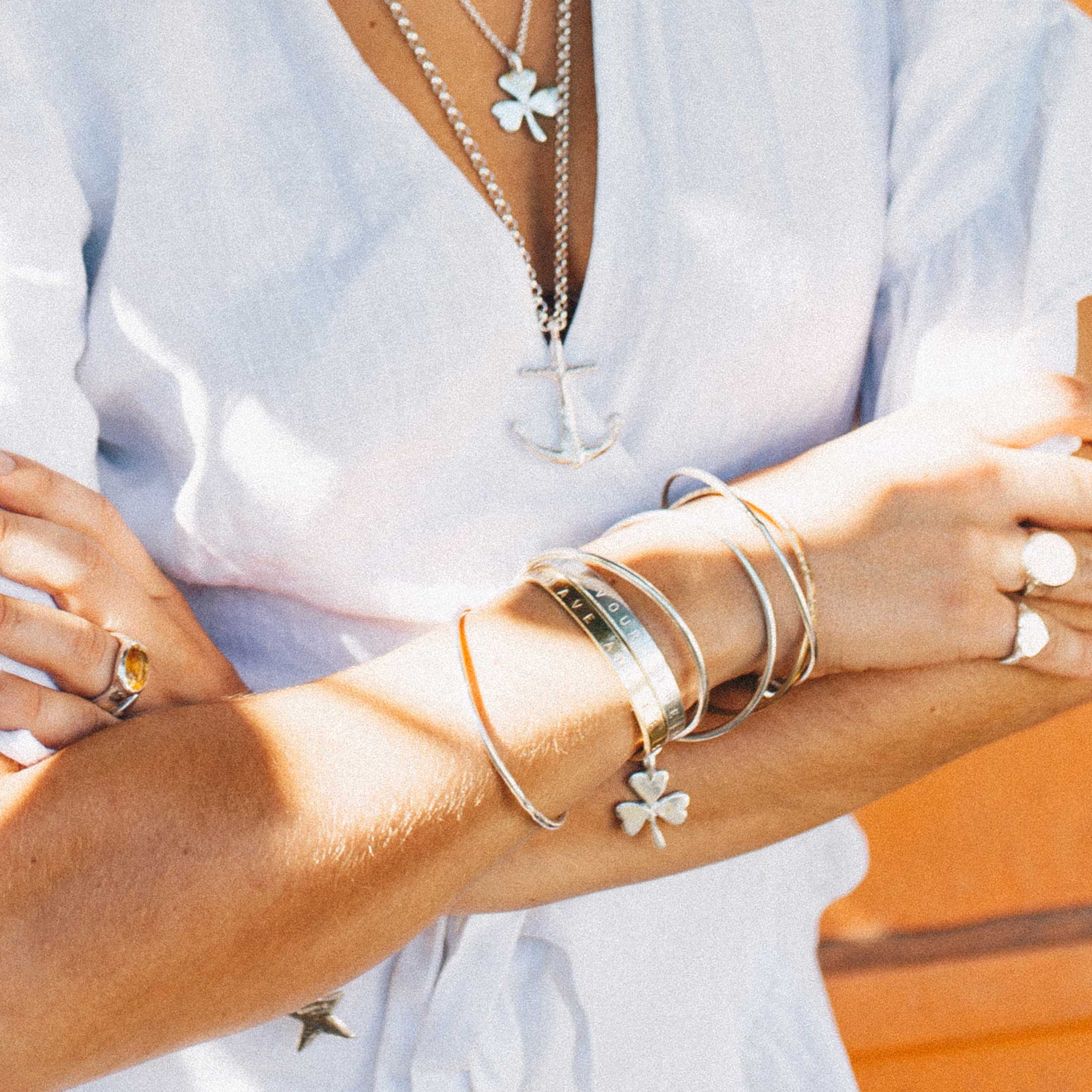 Silver Large Shamrock Bangle